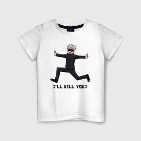 Детская футболка хлопок с принтом Околдованный Годжо , 100% хлопок | круглый вырез горловины, полуприлегающий силуэт, длина до линии бедер | jujutsu | jutsu kaisen | satoro | satoru gojo | годжо сатору | магическая битва | саторо | сотору