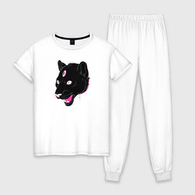 Женская пижама хлопок с принтом Магическая Пантера , 100% хлопок | брюки и футболка прямого кроя, без карманов, на брюках мягкая резинка на поясе и по низу штанин | большая кошка | пантера | пантера арт | черная пантера