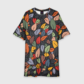 Детское платье 3D с принтом Рисованная Осень , 100% полиэстер | прямой силуэт, чуть расширенный к низу. Круглая горловина, на рукавах — воланы | дерево | лес | листок | листопад | листья | осень