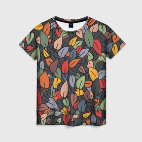 Женская футболка 3D с принтом Рисованная Осень , 100% полиэфир ( синтетическое хлопкоподобное полотно) | прямой крой, круглый вырез горловины, длина до линии бедер | дерево | лес | листок | листопад | листья | осень