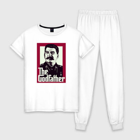 Женская пижама хлопок с принтом Сталин , 100% хлопок | брюки и футболка прямого кроя, без карманов, на брюках мягкая резинка на поясе и по низу штанин | godfather | вождь | коммунизм | крестный отец | социализм | ссср