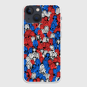 Чехол для iPhone 13 mini с принтом Бело сине красные матрёшки ,  |  | Тематика изображения на принте: matryoshka | матрешка | паттерн | россия | русский | славянский | триколор | узор | флаг