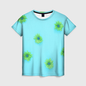 Женская футболка 3D с принтом Зеленые Цветочки , 100% полиэфир ( синтетическое хлопкоподобное полотно) | прямой крой, круглый вырез горловины, длина до линии бедер | зеленые цветочки | маленькие цветочки | цветы