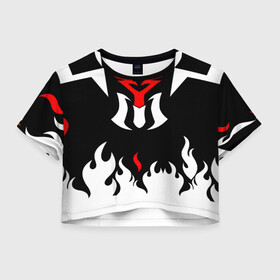 Женская футболка Crop-top 3D с принтом YOUNG MAGIC Мерч , 100% полиэстер | круглая горловина, длина футболки до линии талии, рукава с отворотами | белый огонь | красный огонь | мерч | огонь | символ | фигуры