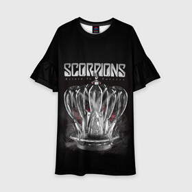 Детское платье 3D с принтом SCORPIONS , 100% полиэстер | прямой силуэт, чуть расширенный к низу. Круглая горловина, на рукавах — воланы | Тематика изображения на принте: chainge | forever | germany | grunge | king | metal | music | punk | return | rock | scorpions | wind | ветер | германия | гранж | корона | метал | панк | перемен | рок | скорпионс | хард рок