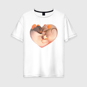 Женская футболка хлопок Oversize с принтом Мышиное сердце , 100% хлопок | свободный крой, круглый ворот, спущенный рукав, длина до линии бедер
 | heart | love | mouse | mouse heart | mouse love | любовь | мыши | мышиная любовь | мышиное сердце | мышь | сердце | сердце мыши