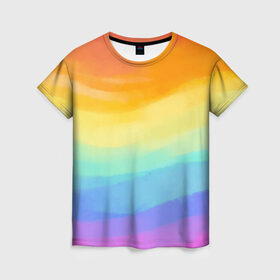 Женская футболка 3D с принтом РАДУЖНЫЕ ВОЛНЫ | RAINBOW WAVES (Z) , 100% полиэфир ( синтетическое хлопкоподобное полотно) | прямой крой, круглый вырез горловины, длина до линии бедер | color | paint | rainbow | rainbow waves | waves | волны | краска | радуга | радужная | радужные волны | цветная | яркая
