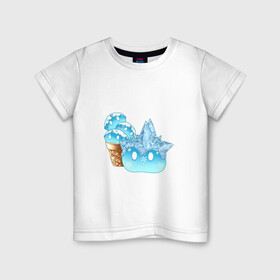 Детская футболка хлопок с принтом Мороженко-слайм , 100% хлопок | круглый вырез горловины, полуприлегающий силуэт, длина до линии бедер | арт | вафельный стаканчик | крио | лёд | мороженное | рисунок | слайм | слаймы