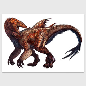 Поздравительная открытка с принтом Сегнозавр , 100% бумага | плотность бумаги 280 г/м2, матовая, на обратной стороне линовка и место для марки
 | Тематика изображения на принте: арт | динозавр | динозавр с перьями | доисторические | красный | красный динозавр | крылья | перья | рисунок | сегнозавр | теризинозавр | хищник