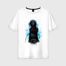 Женская футболка хлопок Oversize с принтом Mikasa , 100% хлопок | свободный крой, круглый ворот, спущенный рукав, длина до линии бедер
 | akermann | attack on titan | levi | mikasa | ерен | леви | леви акерман | микаса | титаны
