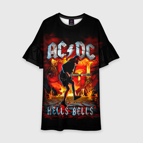 Детское платье 3D с принтом AC/DC HELLS BELLS , 100% полиэстер | прямой силуэт, чуть расширенный к низу. Круглая горловина, на рукавах — воланы | Тематика изображения на принте: ac dc | acdc | acdc ас дс | angus | back in black | highway to hell | mckinnon | you | австралийская | ангус янг | ас дс | асдс | блюз | в форме | гитара | группа | крис слэйд | метал | молния | музыка | певец | рок | рок н ролл | стиви янг