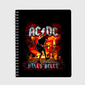 Тетрадь с принтом AC/DC HELLS BELLS , 100% бумага | 48 листов, плотность листов — 60 г/м2, плотность картонной обложки — 250 г/м2. Листы скреплены сбоку удобной пружинной спиралью. Уголки страниц и обложки скругленные. Цвет линий — светло-серый
 | ac dc | acdc | acdc ас дс | angus | back in black | highway to hell | mckinnon | you | австралийская | ангус янг | ас дс | асдс | блюз | в форме | гитара | группа | крис слэйд | метал | молния | музыка | певец | рок | рок н ролл | стиви янг