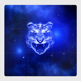 Магнитный плакат 3Х3 с принтом Космический тигр , Полимерный материал с магнитным слоем | 9 деталей размером 9*9 см | Тематика изображения на принте: cat | neon | new year | tiger | восточный гороскоп | год тигра | голова | день рождения | дикие животные | зверь | злой кот | злой тигр | кот | кошак | кошка | неоновый | новый год | огненный | оскал | подарок