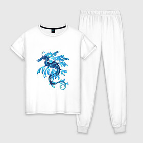 Женская пижама хлопок с принтом Морской дракон , 100% хлопок | брюки и футболка прямого кроя, без карманов, на брюках мягкая резинка на поясе и по низу штанин | арт | дракон | конёк | конь | море | морской конёк | рисунок | фантастический зверь | фантастическое животное