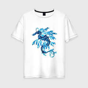 Женская футболка хлопок Oversize с принтом Морской дракон , 100% хлопок | свободный крой, круглый ворот, спущенный рукав, длина до линии бедер
 | арт | дракон | конёк | конь | море | морской конёк | рисунок | фантастический зверь | фантастическое животное