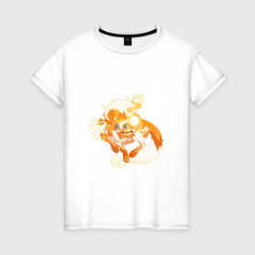 Женская футболка хлопок с принтом Солнечный волк , 100% хлопок | прямой крой, круглый вырез горловины, длина до линии бедер, слегка спущенное плечо | арт | волк | искра | огонь | рисунок | солнечный зверь | солнце | фантастический зверь | фантастическое животное