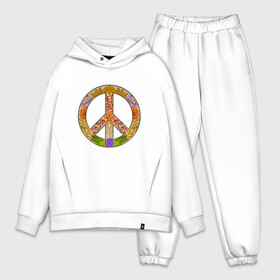 Мужской костюм хлопок OVERSIZE с принтом PEACE | FLOWERS (Z) ,  |  | bloom | blossom | floret | flowers | hippies | peace | знак | любовь | мир | символ | хиппи | цветы