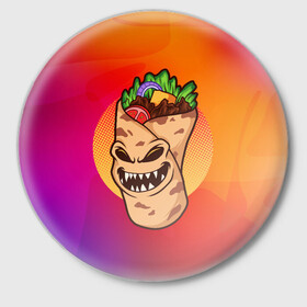 Значок с принтом Шаурма - зомби ,  металл | круглая форма, металлическая застежка в виде булавки | zombie | зомби | лаваш | хеллоуин | шаверма | шаурма