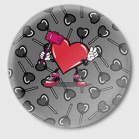 Значок с принтом Сердечко сэлфи ,  металл | круглая форма, металлическая застежка в виде булавки | Тематика изображения на принте: peace | selfi | мир | сердечко | сердце | сэлфи | фотка
