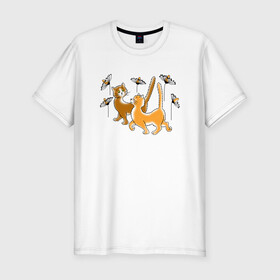 Мужская футболка хлопок Slim с принтом Рыжие коты , 92% хлопок, 8% лайкра | приталенный силуэт, круглый вырез ворота, длина до линии бедра, короткий рукав | cat | cat art | животные | звери | кот | котик | коты | кошка | цветы