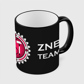 Кружка с полной запечаткой с принтом ZNB-Team , керамика | ёмкость 330 мл | Тематика изображения на принте: flat design | znb | звезда | розовая | серп молот | текст | черный | шестерёнка