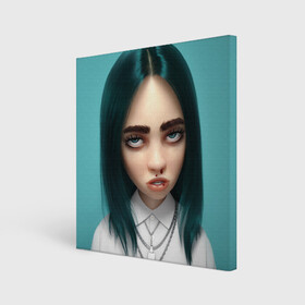 Холст квадратный с принтом Billie Eilish: 3D , 100% ПВХ |  | 3d | billie eilish | белый | бирюзовый | волосы | лицо | музыка