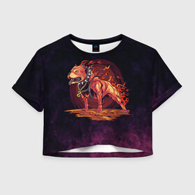 Женская футболка Crop-top 3D с принтом Цербер , 100% полиэстер | круглая горловина, длина футболки до линии талии, рукава с отворотами | ад | арт | бульдог | графика | животные | звери | огонь | собака
