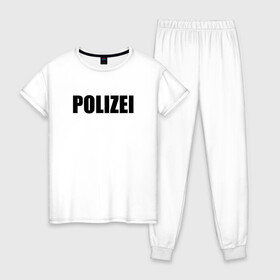 Женская пижама хлопок с принтом POLIZEI Полиция Надпись Черная , 100% хлопок | брюки и футболка прямого кроя, без карманов, на брюках мягкая резинка на поясе и по низу штанин | germany | германия | милиция | надпись | немецкая | сила | структуры | чб | швейцария