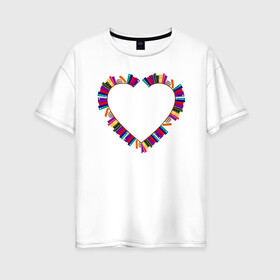 Женская футболка хлопок Oversize с принтом Сердце из книг , 100% хлопок | свободный крой, круглый ворот, спущенный рукав, длина до линии бедер
 | иллюстрация | книги | рисунок | сердце | чтение