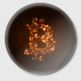 Значок с принтом СВЕТЯЩИЙСЯ BITCOIN ,  металл | круглая форма, металлическая застежка в виде булавки | bitcoin | btc | coin | биткоин | биткойн | валюта | деньги | криптовалюта | монета | платёжная система | технология