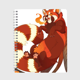 Тетрадь с принтом Огненная панда , 100% бумага | 48 листов, плотность листов — 60 г/м2, плотность картонной обложки — 250 г/м2. Листы скреплены сбоку удобной пружинной спиралью. Уголки страниц и обложки скругленные. Цвет линий — светло-серый
 | арт | красная панда | крылья | малая панда | маленькая панда | огонь | панда | панда стайана | перья | рисунок | стайана | фантастический зверь | фантастическое животное | язык пламени