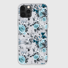 Чехол для iPhone 12 Pro с принтом Синие розы , силикон | область печати: задняя сторона чехла, без боковых панелей | Тематика изображения на принте: букет | винтаж | для девочек | для девушек | паттерн | розы | цветочный фон | цветы
