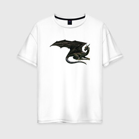Женская футболка хлопок Oversize с принтом Черный дракон  , 100% хлопок | свободный крой, круглый ворот, спущенный рукав, длина до линии бедер
 | dragon | дракон | дракониха | крылья | черный