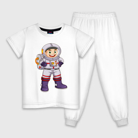 Детская пижама хлопок с принтом Веселый космонавт , 100% хлопок |  брюки и футболка прямого кроя, без карманов, на брюках мягкая резинка на поясе и по низу штанин
 | астронавт | веселый космонавт | космический корабль | космонавт | космос | скафандр