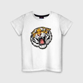 Детская футболка хлопок с принтом Tiger , 100% хлопок | круглый вырез горловины, полуприлегающий силуэт, длина до линии бедер | 2022 | animal | cat | lion | tiger | год тигра | животные | зубы | кот | кошка | лев | охотник | полосатый | природа | тигр | тигренок | тигрица | хищник