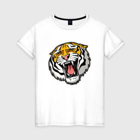 Женская футболка хлопок с принтом Tiger , 100% хлопок | прямой крой, круглый вырез горловины, длина до линии бедер, слегка спущенное плечо | 2022 | animal | cat | lion | tiger | год тигра | животные | зубы | кот | кошка | лев | охотник | полосатый | природа | тигр | тигренок | тигрица | хищник