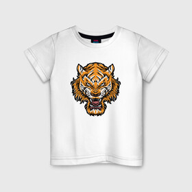 Детская футболка хлопок с принтом Cool Tiger , 100% хлопок | круглый вырез горловины, полуприлегающий силуэт, длина до линии бедер | 2022 | animal | cat | lion | tiger | год тигра | животные | зубы | кот | кошка | лев | охотник | полосатый | природа | тигр | тигренок | тигрица | хищник