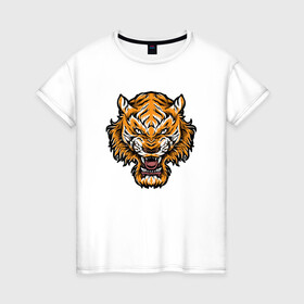 Женская футболка хлопок с принтом Cool Tiger , 100% хлопок | прямой крой, круглый вырез горловины, длина до линии бедер, слегка спущенное плечо | 2022 | animal | cat | lion | tiger | год тигра | животные | зубы | кот | кошка | лев | охотник | полосатый | природа | тигр | тигренок | тигрица | хищник