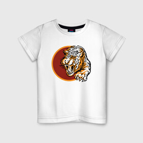 Детская футболка хлопок с принтом Japan Tiger , 100% хлопок | круглый вырез горловины, полуприлегающий силуэт, длина до линии бедер | 2022 | animal | cat | lion | tiger | год тигра | животные | зубы | кот | кошка | лев | охотник | полосатый | природа | тигр | тигренок | тигрица | хищник