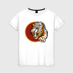 Женская футболка хлопок с принтом Japan Tiger , 100% хлопок | прямой крой, круглый вырез горловины, длина до линии бедер, слегка спущенное плечо | 2022 | animal | cat | lion | tiger | год тигра | животные | зубы | кот | кошка | лев | охотник | полосатый | природа | тигр | тигренок | тигрица | хищник