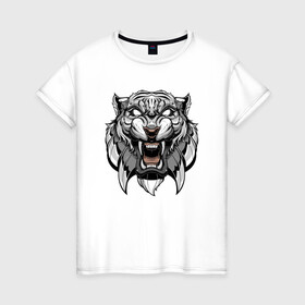 Женская футболка хлопок с принтом Серый Тигр , 100% хлопок | прямой крой, круглый вырез горловины, длина до линии бедер, слегка спущенное плечо | 2022 | animal | cat | lion | tiger | год тигра | животные | зубы | кот | кошка | лев | охотник | полосатый | природа | тигр | тигренок | тигрица | хищник