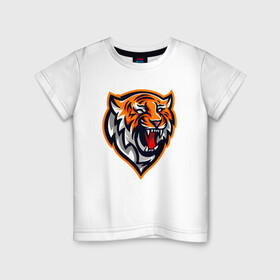 Детская футболка хлопок с принтом Tiger Scream , 100% хлопок | круглый вырез горловины, полуприлегающий силуэт, длина до линии бедер | 2022 | animal | cat | lion | tiger | год тигра | животные | зубы | кот | кошка | лев | охотник | полосатый | природа | тигр | тигренок | тигрица | хищник