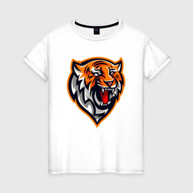 Женская футболка хлопок с принтом Tiger Scream , 100% хлопок | прямой крой, круглый вырез горловины, длина до линии бедер, слегка спущенное плечо | 2022 | animal | cat | lion | tiger | год тигра | животные | зубы | кот | кошка | лев | охотник | полосатый | природа | тигр | тигренок | тигрица | хищник