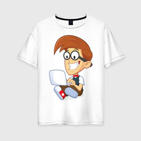 Женская футболка хлопок Oversize с принтом Довольный программист , 100% хлопок | свободный крой, круглый ворот, спущенный рукав, длина до линии бедер
 | java c | день программиста | компьютер | компьюторщик | программист | языки программирования