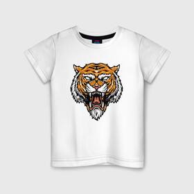 Детская футболка хлопок с принтом Boss Tiger , 100% хлопок | круглый вырез горловины, полуприлегающий силуэт, длина до линии бедер | 2022 | animal | cat | lion | tiger | год тигра | животные | зубы | кот | кошка | лев | охотник | полосатый | природа | тигр | тигренок | тигрица | хищник