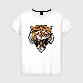 Женская футболка хлопок с принтом Boss Tiger , 100% хлопок | прямой крой, круглый вырез горловины, длина до линии бедер, слегка спущенное плечо | 2022 | animal | cat | lion | tiger | год тигра | животные | зубы | кот | кошка | лев | охотник | полосатый | природа | тигр | тигренок | тигрица | хищник