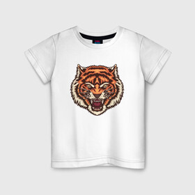 Детская футболка хлопок с принтом Tiger Meow , 100% хлопок | круглый вырез горловины, полуприлегающий силуэт, длина до линии бедер | 2022 | animal | cat | lion | tiger | год тигра | животные | зубы | кот | кошка | лев | охотник | полосатый | природа | тигр | тигренок | тигрица | хищник