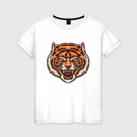 Женская футболка хлопок с принтом Tiger Meow , 100% хлопок | прямой крой, круглый вырез горловины, длина до линии бедер, слегка спущенное плечо | 2022 | animal | cat | lion | tiger | год тигра | животные | зубы | кот | кошка | лев | охотник | полосатый | природа | тигр | тигренок | тигрица | хищник