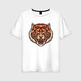 Женская футболка хлопок Oversize с принтом Tiger Meow , 100% хлопок | свободный крой, круглый ворот, спущенный рукав, длина до линии бедер
 | 2022 | animal | cat | lion | tiger | год тигра | животные | зубы | кот | кошка | лев | охотник | полосатый | природа | тигр | тигренок | тигрица | хищник