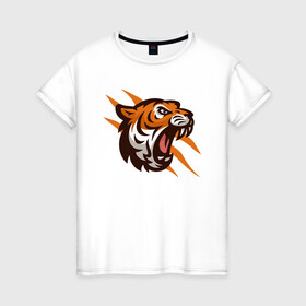 Женская футболка хлопок с принтом Tiger Flash , 100% хлопок | прямой крой, круглый вырез горловины, длина до линии бедер, слегка спущенное плечо | 2022 | animal | cat | lion | tiger | год тигра | животные | зубы | кот | кошка | лев | охотник | полосатый | природа | тигр | тигренок | тигрица | хищник